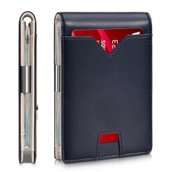 RFID Minimalist Wallet Leather Slim Wallets Card Holder With Money Clip for Men