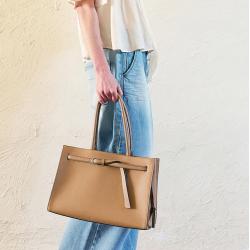 2024 Hot Selling Custom Private Luxury Brand Brown PU Leather Women Hand Bag Buckle Belt Fashion Handbag Tote Bag