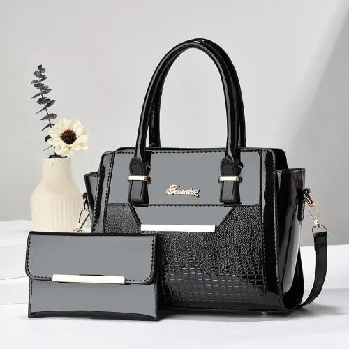 Sequin leather 2 pieces set handbags shoulder bag come with a wallet for women ladies large purses