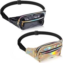 Gelory Outdoor Activities Hiking Shiny PU Laser Fanny Pack Travel Waterproof Holographic Waist Bags for Women