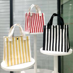 Gelory Wholesale fashionable Multi Color Striped Large Capacity Ladies Canvas Button Tote Bag