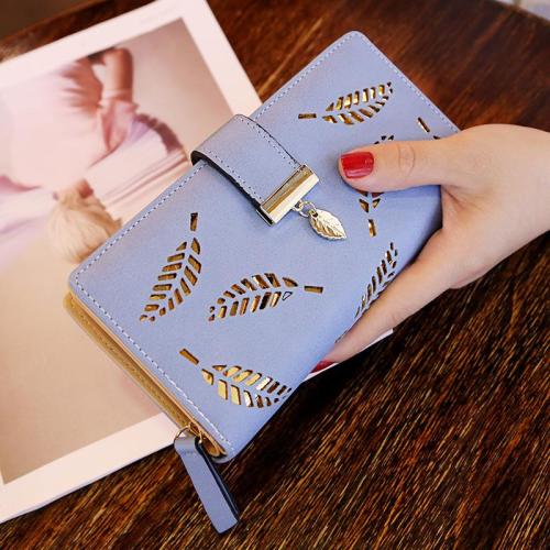 HOT Women's Wallet Female Purses Card Holder Gold Hollowed Leaves Wallets PU Leather Clutch Money Bag Pu Leather Wallet carteras para mujer