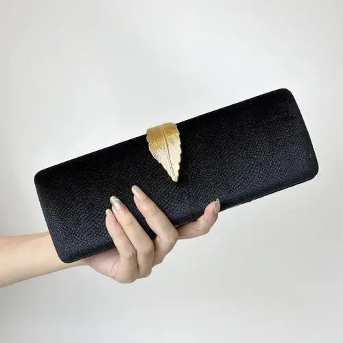 Hot Selling Metal Leaf Buckle Clutch Bag Party Lady Chain Shoulder bags Velvet Clutch Evening  Bags Women