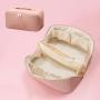 Gelory Fashion Custom PU Leather Luxury Diamond Design Zipper Makeup Organizer Bag Travel Women Cosmetic Pouch Bag