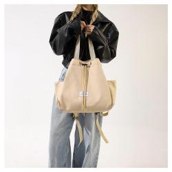 High quality nylon women's bag 2024 summer new pure color drawstring bag shoulder bag for women large capacity tote handbag