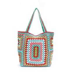 sac tendance 2024  Popular Casual Custom Large Capacity Hand Knit Granny Square Boho Handmade Crochet Tote Bags For Women