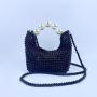 Custom logo French Retro Large Pearl Handle Ladies Woman Acrylic Pearl Beaded Handmade Wedding Clutch Hand Bags