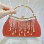 New design ladies dress bag satin wedding bags women's bag custom evening clutch handbag rhinestone tassels handbags
