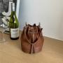 Faux suede Joining PU Bucket bag 2023 autumn casual Drawstring Ruffles cylinder Small crossbody bag for women