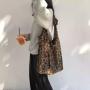 2024 Women's Chic Shopping Handbag New Corduroy Leopard Print Canvas Shoulder Bag with Cartoon Pattern