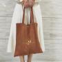 Promotion Custom Logo Printing Faux Suede Handle Shopping Bag Luxury Brown Velvet Travel Shopping Tote Bag