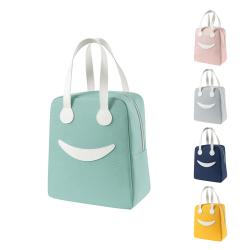 Custom Logo Oxford Smiley Tote Cooler Lunch Bag Insulated Picnic Bento Bag For School Students