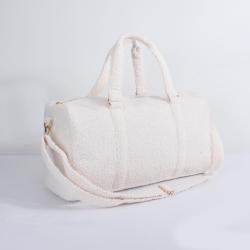 Sherpa Weekend Bag with Patches Overnight Bag Fuzzy Teddy Fall Luggage with Shoulder Strap Custom Duffel Bags