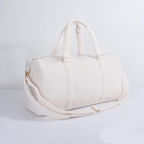 Sherpa Weekend Bag with Patches Overnight Bag Fuzzy Teddy Fall Luggage with Shoulder Strap Custom Duffel Bags