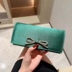 Women Evening Bags Clutch Purse Handbag With Detachable Chain for Wedding Cocktail Party Silk Black Bowknot Clutch Bag