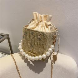 Pearl Chain Women Fashion Handbags Braid Bucket Handbags Brands China Shoulder Bags Drawstring Printing Wholesale Women Handbags