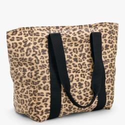 Custom Large Capacity With Inner Zipper Pocket Casual Shoulder Reusable Grocery Shopping Bag Cotton Brown Leopard Tote Bag