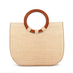 Women's grass woven leisure wooden handle woven women's bag