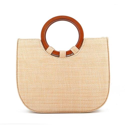 Women's grass woven leisure wooden handle woven women's bag
