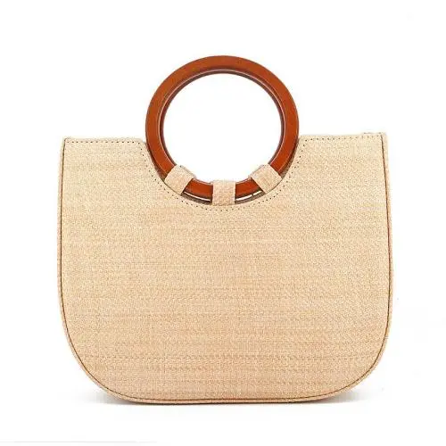 Women's grass woven leisure wooden handle woven women's bag