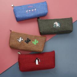 Gelory Custom Simple Solid Color Pencil Case Cartoon Embroidery Enlarged Capacity Oxford Cloth Stationery Bag Student Customization