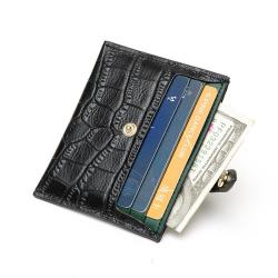 Slim Crocodile Embossed Leather Top Grain Cowhide Id Card Holder Wallet Colorful Macaroon With Press Button Closure Holder