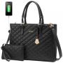 LOVEVOOK Wholesale 2PCS Laptop Briefcase Quilted PU Leather Shoulder Pueses and Handbags Large 15.6inch Women Laptop Tote Bags