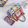 Fashion women's handbag set of two printing ladies bags colorful chicken tracks designer female bag China handbags factory 28 cm