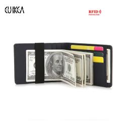 CUIKCA Money Clips Slim Leather Wallet  Women Men Rfid Wallet Purse Simple Wallet Elastic Band Business ID Credit Card cases