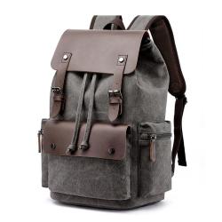 GW056 Wholesale Unisex Rucksack Laptop Vintage Leather Canvas Backpack For Men Outdoor Travel Double Shoulder Backpack