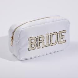 Keymay Low Moq Personalized Custom Bridesmaid Gift Embroidery Chenille Letter Travel Bag Makeup Organizer Cosmetic Nylon Pouch