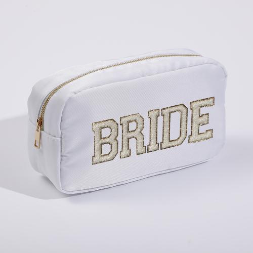 Keymay Low Moq Personalized Custom Bridesmaid Gift Embroidery Chenille Letter Travel Bag Makeup Organizer Cosmetic Nylon Pouch