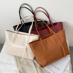New Korean Version Of Fashion Pu Bag Foreign Trade Single Shoulder Bag Trend Large Capacity Female  Crocodile Print Tote Handbag
