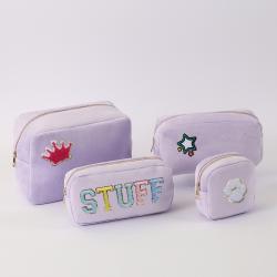 Keymay Spring Hot Sale RTS High Quality Cosmetic Storage organizer Large Makeup Bag Cosmetic Bags Velvet Terry Cosmetic Bag