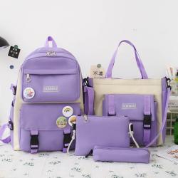 New Canvas Four Piece Schoolbag For Primary School Students High School Schoolbag Large Capacity Outdoor Travel Backpack