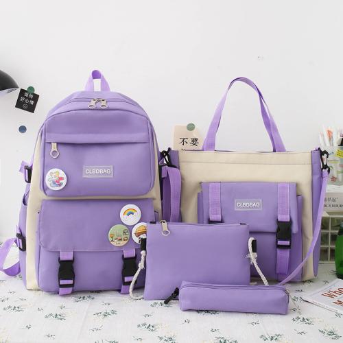 New Canvas Four Piece Schoolbag For Primary School Students High School Schoolbag Large Capacity Outdoor Travel Backpack