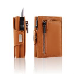Custom Leather Mens Wallet Pop Up Card Holder Metal Aluminum Wallets Rfid Blocking Card