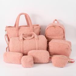 Keymay Winter Teddy Plush Shoulder Bag Sherpa Weekend Sports Gym Duffle Bag Women Pink Travel Duffel Bag