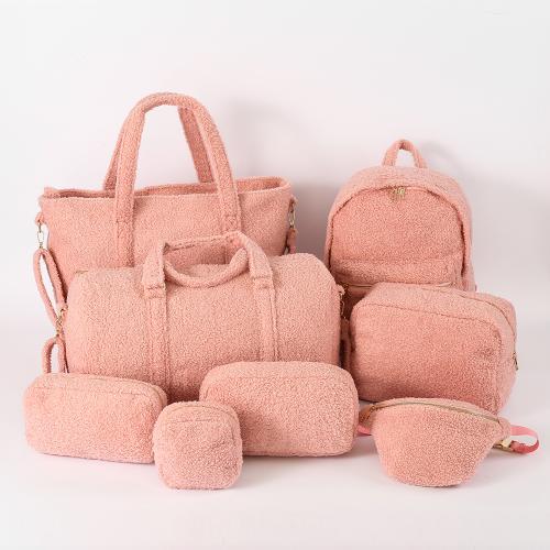Keymay Winter Teddy Plush Shoulder Bag Sherpa Weekend Sports Gym Duffle Bag Women Pink Travel Duffel Bag