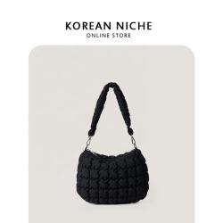 New Korean nylon pleated design puff bag bloated cotton shoulder bag fashionable versatile handbag bag for women
