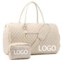 2PCS Women Quilted Weekender Travel Duffle Bag with Toiletry Bag Carry on Overnight Gym Travel Duffle Bag with Wet Pocke