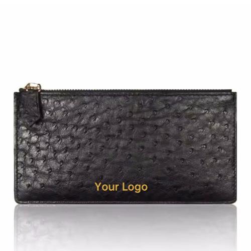 Billeteras Custom Luxury Real Ostrich Skin Leather Men Women Fashion Mini Slim Coin Cash Zip Zipper Wallet Purse
