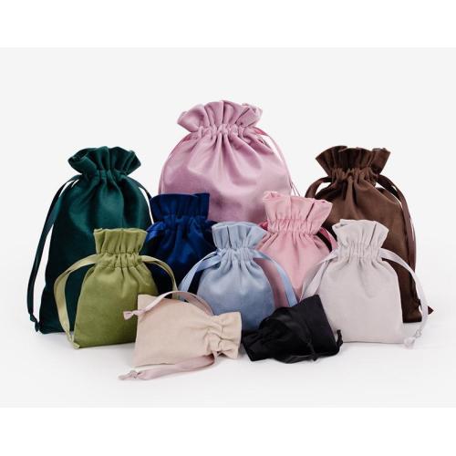 Custom Blank Colorful Veet and Canvas Bunch Flannel Bag Dust-Proof Drawstring Pocket for Jewelry with Ribbon Pocket