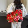 HR761 Fashion Flowers Carrying Short Distance Travel Bag Nylon Business Trip Reinforced Hand Luggage Bag Unisex Leisure Bag