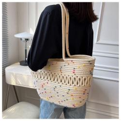 ZWY081 New Women Cotton Cord Weaving Beach Bag Summer French Cutout Shoulder Bag Wholesale Travel Vacation Shopping Tote Bag
