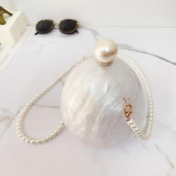 Custom design Acrylic resin Pearl Evening Bag Bowling Lady Elegant Clutch Hand Ball Chain Bag Messenger Shoulder Handbag Bag
