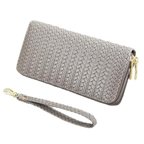 ZR573 Women's Wallet Long Handbag PU Double-layer Zipper Coins Wallet Purse Girl Stylish Weave Mobile Phone Bag Card Holder