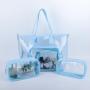 Keymay New Style Custom Logo Pvc Shoulder Shopping Bag Women Travel Beach Bag Purple Clear Tote Bag Transparent Pvc