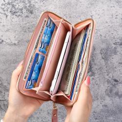 2024 new Korean women's wallet female long zipper soft leather large-capacity mobile phone bag splicing clutch bag card bag