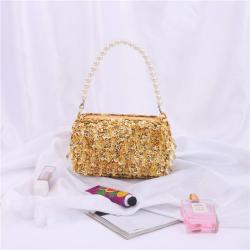 Wholesale gold sequins handbag fashion pearl handle handbags wholesale evening dress bag woman crossbody bags